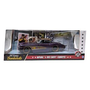 DC Bombshells Batgirl 1957 Chevy Corvette Diecast Metal Car Purple Gold 1:24